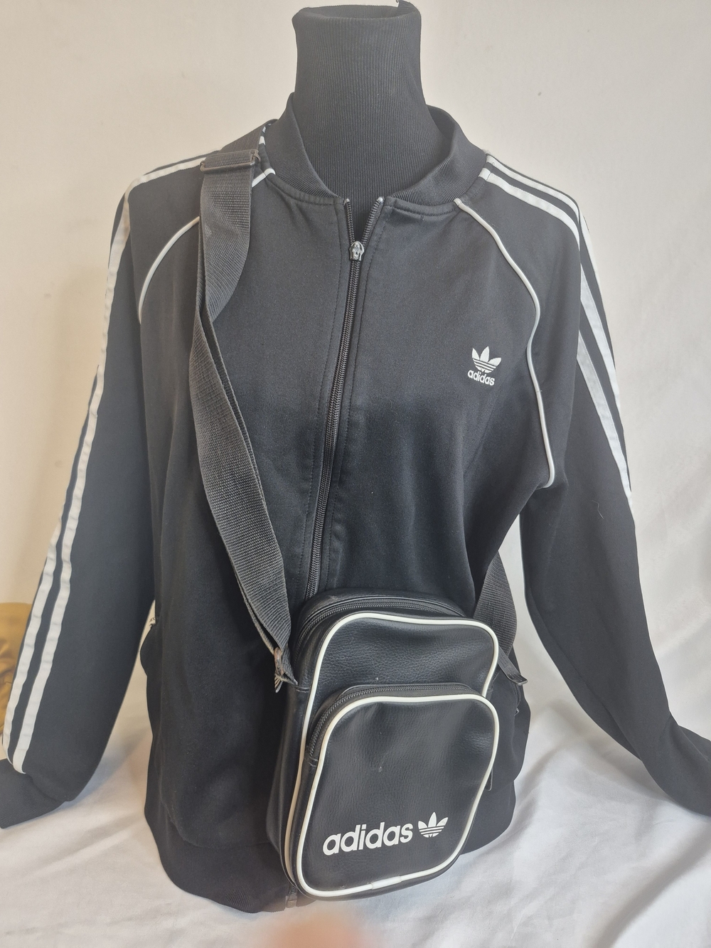 adidas Black Bomber Track Jacket with White Stripes & Adidas Bag